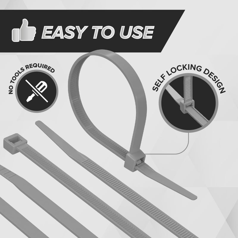 THE CIMPLE CO 21 Inch Grey Nylon Zip Ties (Wire, Cable Ties) - Strong - Indoor and Outdoor Rated - No Tools Needed - 100 Pack - Image 4